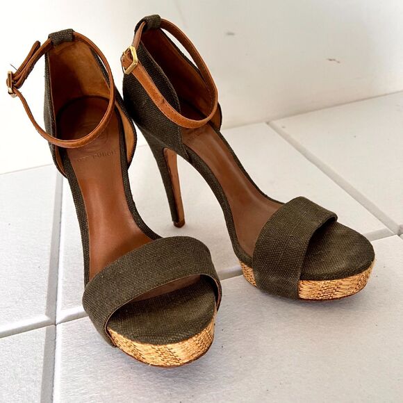 Tory Burch Shoes - Tory Burch Amina Women Sandal Sz 7.5M Olive Woven Platform High Heel Ankle Strap